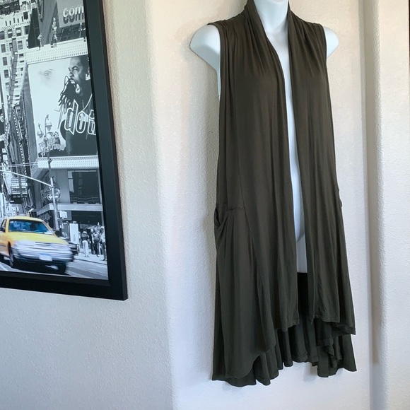 AGNES & DORA Cascade vest, knee length, olive,  waterfall front, full back S EUC - Picture 1 of 14